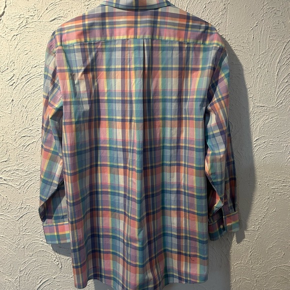 Men’s Stafford Travel Performance Super Plaid Long Sleeve Shirt Blue Purple - Picture 5 of 5